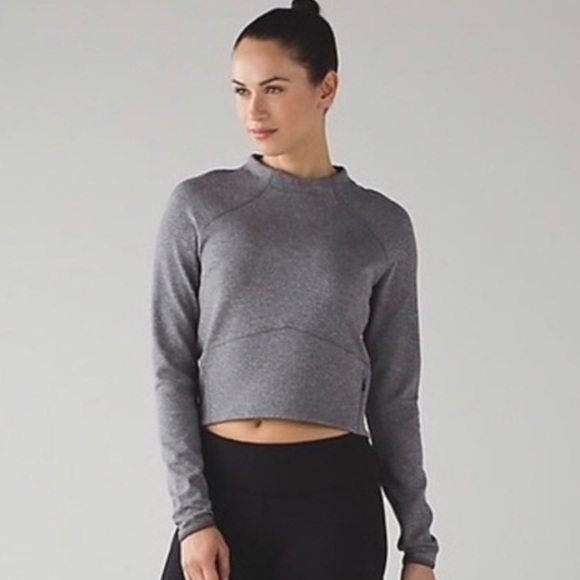 SOLD- LULULEMON Grey Hill and Valley Mock Neck Crop Top - Picture 1 of 6